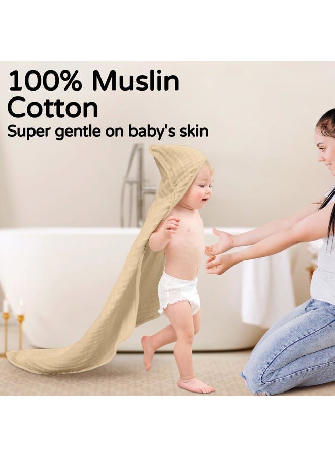 YOOFOSS Hooded Baby Towels for Newborn 2 Pack 100% Muslin Organic Cotton Baby Bath Towel with Hood for Babies, Infant, Toddler and Kids, 32x32Inch, Soft and Absorbent Newborn Essential, Beige Floral - Image 2