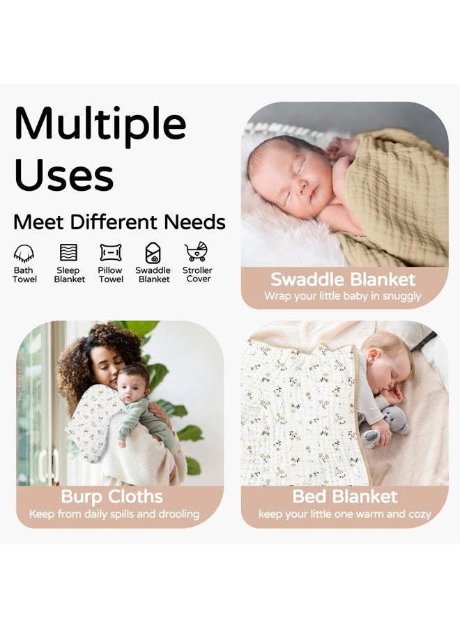 YOOFOSS Hooded Baby Towels for Newborn 2 Pack 100% Muslin Organic Cotton Baby Bath Towel with Hood for Babies, Infant, Toddler and Kids, 32x32Inch, Soft and Absorbent Newborn Essential, Beige Floral - Image 4