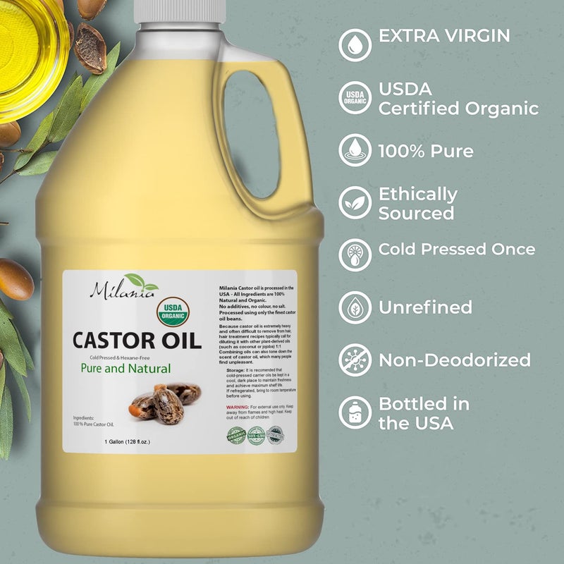 MILANIA Organic Castor Oil 1 Gallon 100 Pure ColdPressed Beauty Skincare Serum Eyelash Eyebrow Hair Growth Enhancer - Image 2