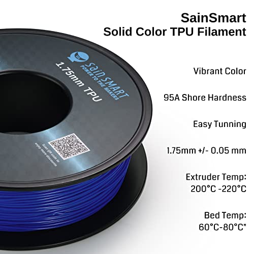 SainSmart خيوط طابعة ثلاثية الأبعاد SainSmart 1.75 مم TPU مرنة 800 جرام لون صلب، دقة أبعاد +/- 0.05 مم (أزرق مجري) - Image 2