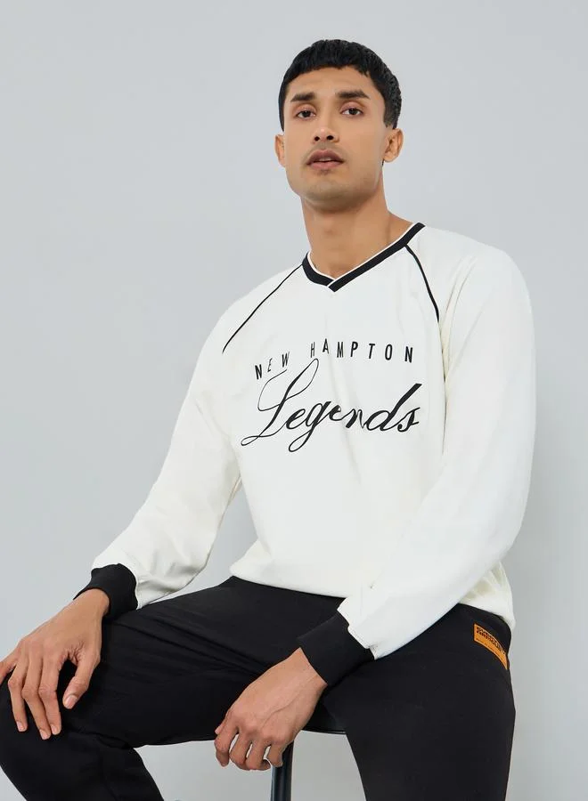 Styli  Men Boxy Fit Printed Terry Sweatshirt for Men | Best Price UAE