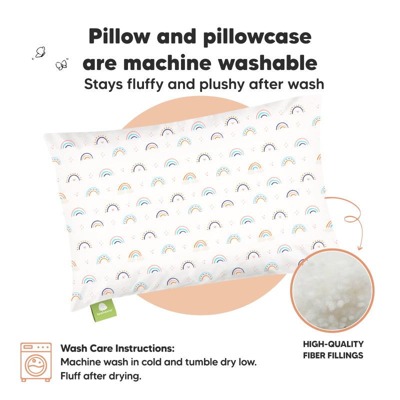 KeaBabies Toddler Pillow with Pillowcase - 13x18 My Little Dreamy Kids Travel Bed Pillows for Sleeping, Organic Cotton Small Pillowcase, Soft & Breathable, Machine Washable,Toddlers 2-5 years old(Jolly Rainbow) - Image 4