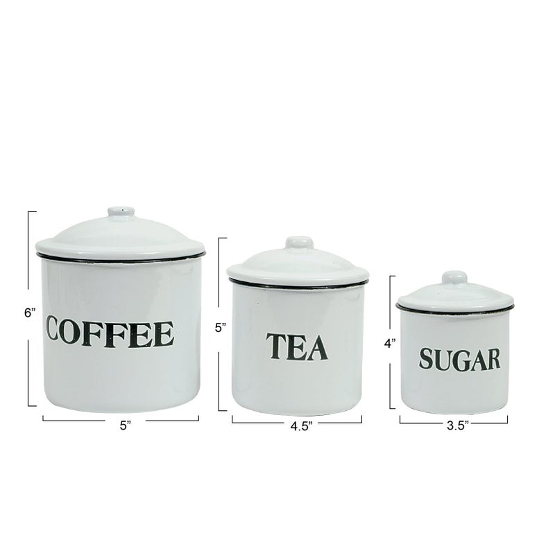 Creative Co-Op Metal Containers with Lids, Coffee, Tea, Sugar (Set of 3 Sizes/Designs) - Image 4