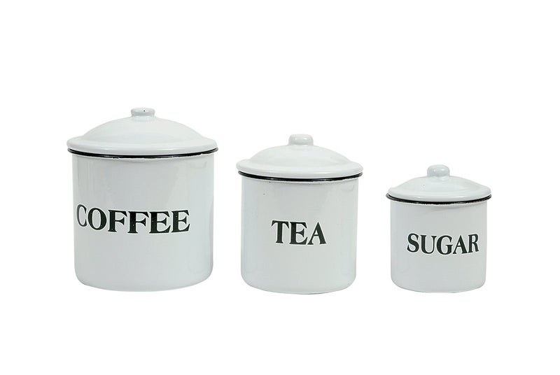Creative Co-Op Metal Containers with Lids, Coffee, Tea, Sugar (Set of 3 Sizes/Designs) - Image 5