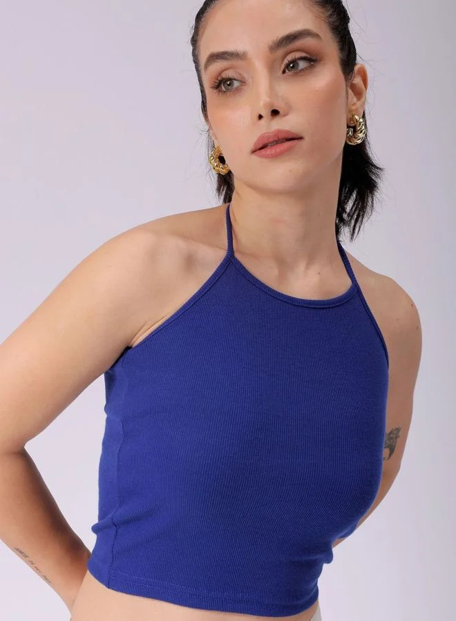 Women Regular Fit Solid Scoop Neck Sleeveless Crop Top