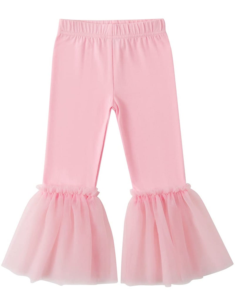 Noomelfish Little Girls Ruffle Leggings Tulle Bell Bottoms Flare Pants Trousers, Pink, Size 7-8 Years - Image 1