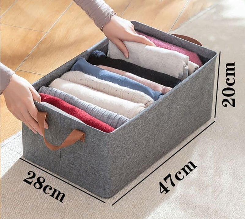 CARTEEO CARTEEO Wardrobe Organizer for Clothes with Metal Frame Rectangle Storage Baskets for Clothing Fabric Storage Box with Handles Shelf Basket for Storage Clothes Pants Jeans Sweater 1 Pcs Grey - Image 5