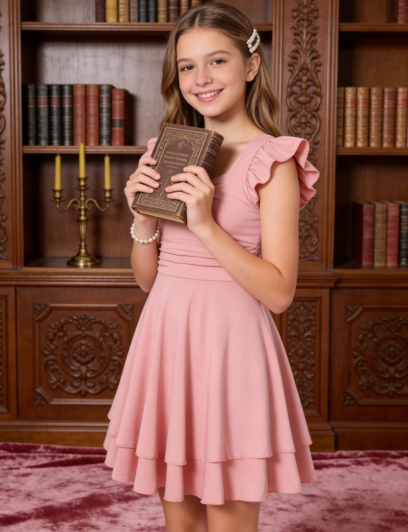 ALISISTER Girls Dresses Pink Cute Summer Dress for Teens Big Kids Runched Ruffle Casual Dress for Teen Girl Size 7 8 Junior Sleeveless Tiered Teen Girl Clothes for School Dance 7t 8t - Image 5
