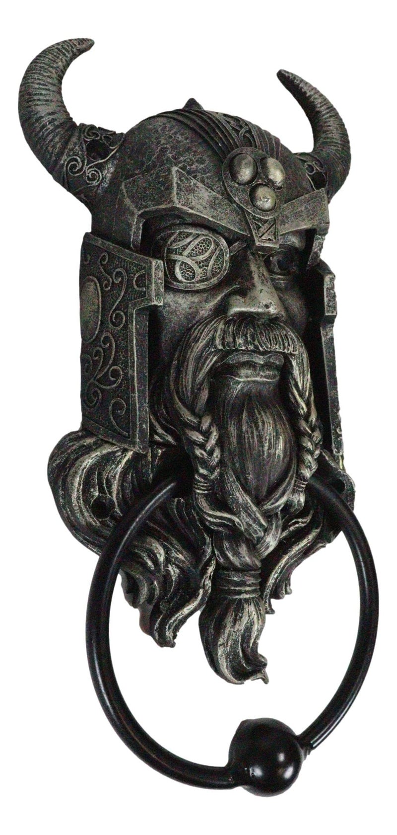 Ebros Gift Ebros Gift Viking Norse Ruler of Asgard Warrior Raven God Odin The Alfather Bust Decorative Door Knocker Crafted Resin with Metal Ring Hardware - Image 3