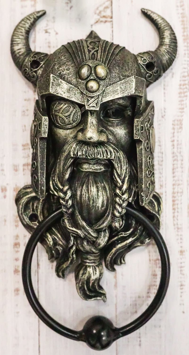 Ebros Gift Ebros Gift Viking Norse Ruler of Asgard Warrior Raven God Odin The Alfather Bust Decorative Door Knocker Crafted Resin with Metal Ring Hardware - Image 2