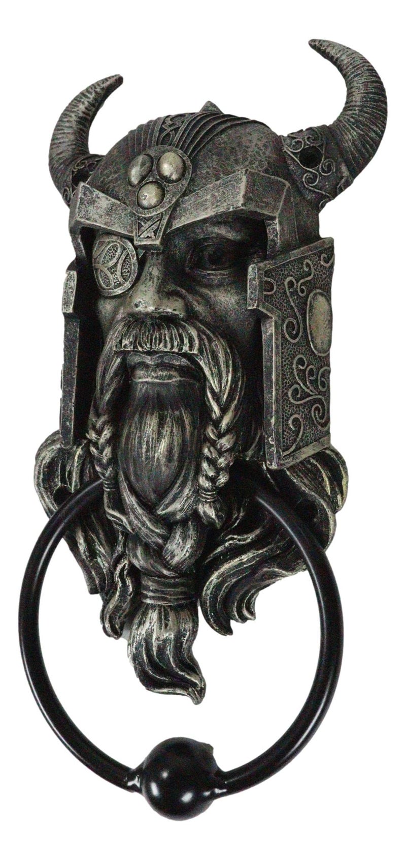 Ebros Gift Ebros Gift Viking Norse Ruler of Asgard Warrior Raven God Odin The Alfather Bust Decorative Door Knocker Crafted Resin with Metal Ring Hardware - Image 4