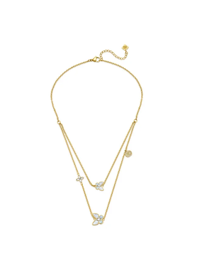 شيروتي 1881 Mariposa Double Necklace – Gold Accents with Blue Mother of Pearl & Crystals – Butterfly Design Symbolizing Freedom & Femininity