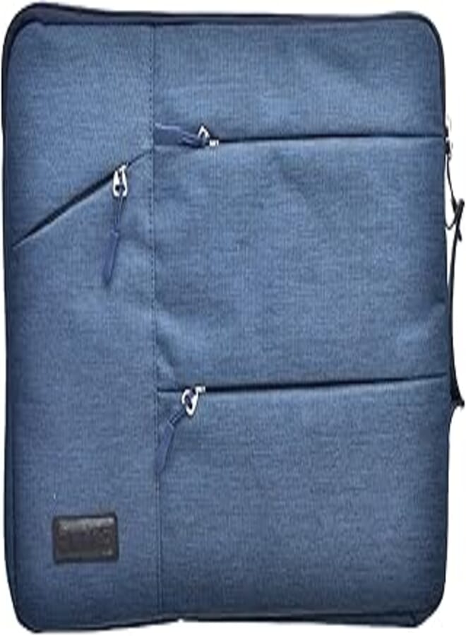 Elite Fabric Pocket Sleeve Containing Main And Three Front Zipper Pockets And Simple Design Equipped Side Strong Handle Compatible With Various Laptops 15.6 Inch - Navy 
