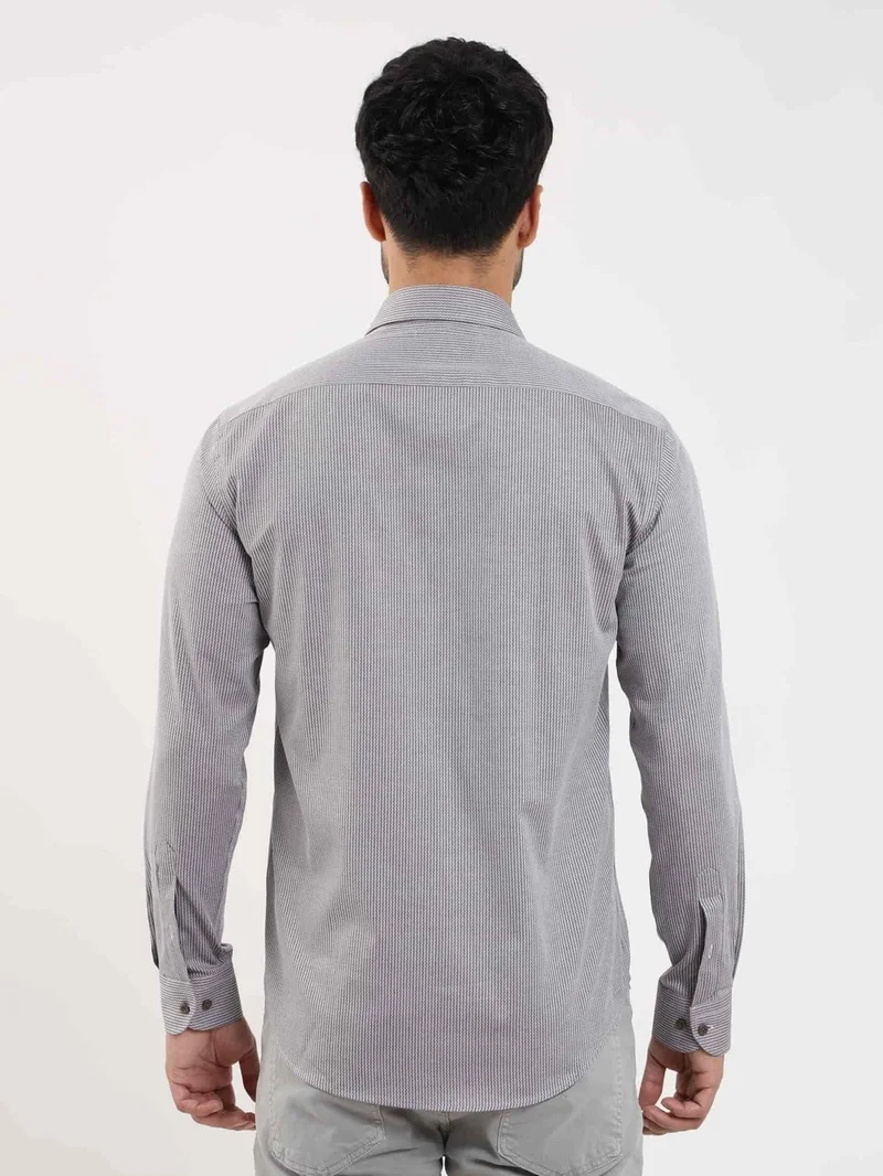 دوفي Brown Men's Slim Fit Patterned Brent Collar Long Sleeve Shirt - 100069