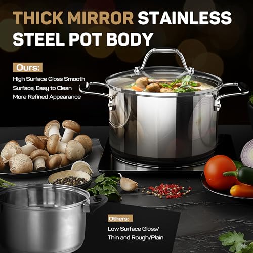Ciwete 11-Piece Tri-Ply Stainless Steel Pots and Pans Set, 18/10 Stainless Steel Cookware Set with Steamer Insert, Induction Kitchen Cookware Sets with Cool Ergonomic Handles, Dishwasher, Oven Safe - Image 4