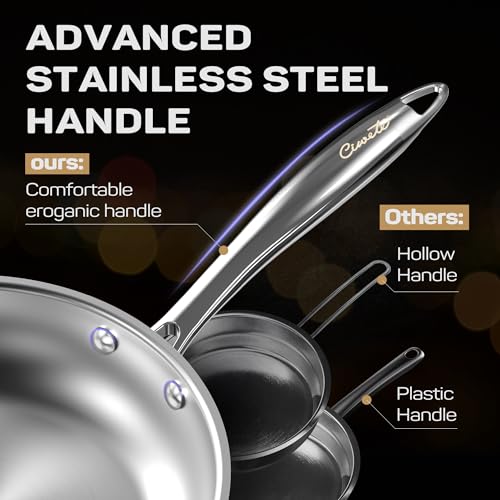 Ciwete 11-Piece Tri-Ply Stainless Steel Pots and Pans Set, 18/10 Stainless Steel Cookware Set with Steamer Insert, Induction Kitchen Cookware Sets with Cool Ergonomic Handles, Dishwasher, Oven Safe - Image 5