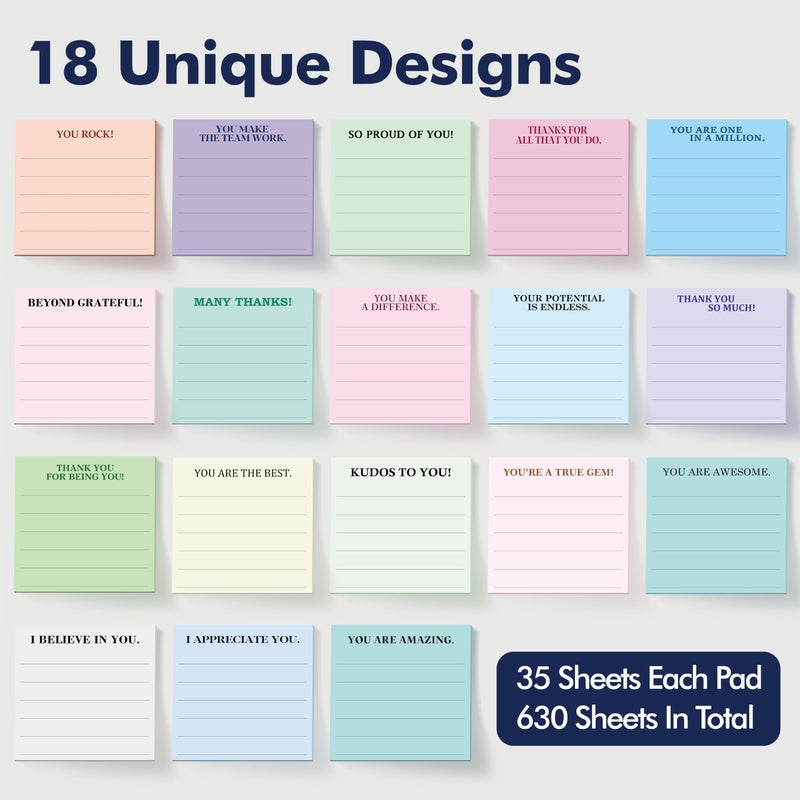 Vantasii 18 PCS Inspirational Sticky Notes with Lines, Adhesive Note Pads Motivational Fun Notepads, Employee Appreciation Gifts Bulk for Teacher, Nurse, Coworkers, Office, Work & Study Supplies (3â€ x 3â€œ) - Image 3