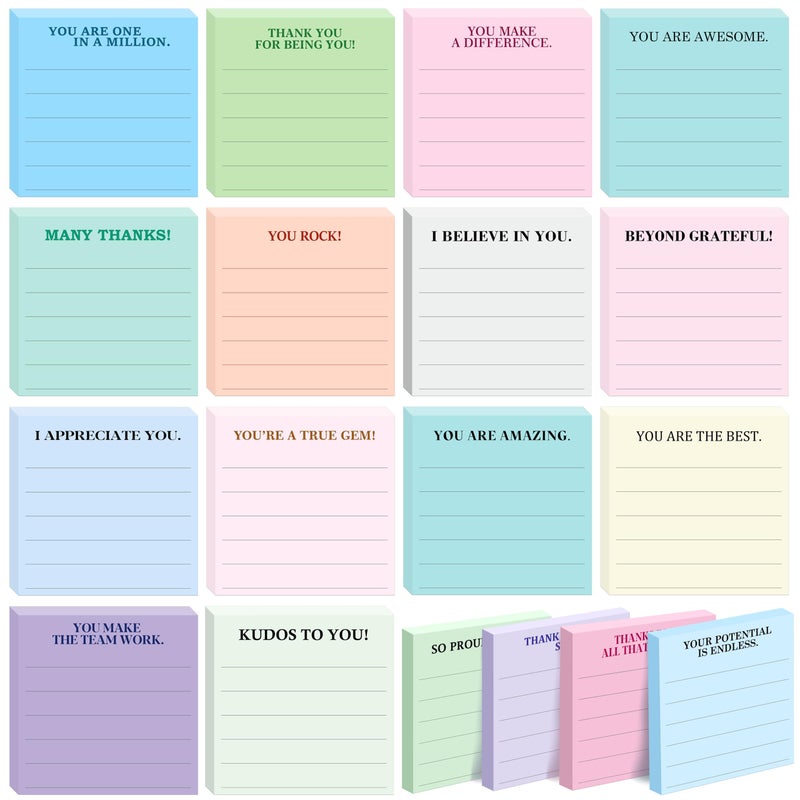 Vantasii 18 PCS Inspirational Sticky Notes with Lines, Adhesive Note Pads Motivational Fun Notepads, Employee Appreciation Gifts Bulk for Teacher, Nurse, Coworkers, Office, Work & Study Supplies (3â€ x 3â€œ) - Image 1