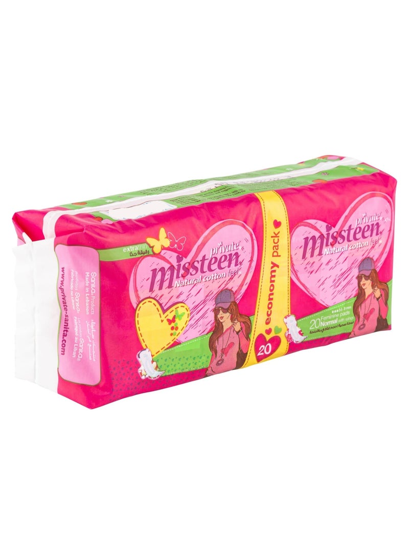 Private Missteen Natural Cotton Feel Extra Thin Pads With Wings 20 Normal Pads - Image 3