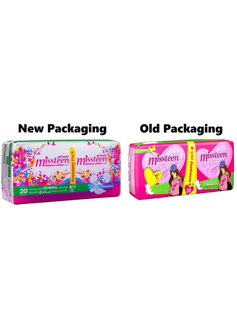 Private Missteen Natural Cotton Feel Extra Thin Pads With Wings 20 Normal Pads - Image 3