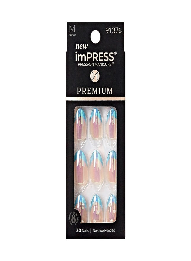 Impress KISS imPRESS No Glue Mani Press On Nails, Premium, 'Best Life', Blue, Medium Size, Almond Shape, Includes 30 Nails, Prep Pad, Instructions Sheet, 1 Manicure Stick, 1 Mini File - Image 1