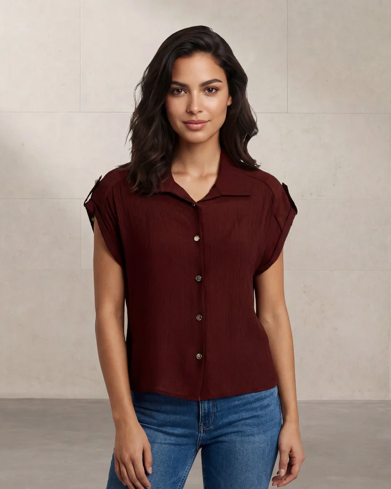Redtag Women Brown Button Front Collared Woven Shirt