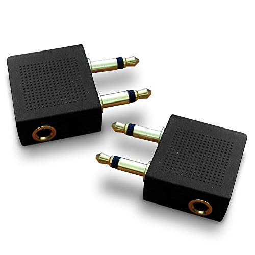 Mobi Lock Gold Plated Airplane Flight Headphone Adapters (Pack of 2) | Allows you to use your Earphones with all In-Flight Media Systems | This Airline Plane Headset Converter Enables Great Sound on all Planes - Image 1
