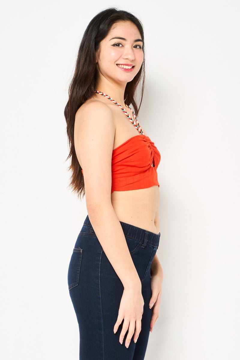 Bershka بلوزة نسائية بدون أكمام بتصميم هالتر، برتقالية - Image 3