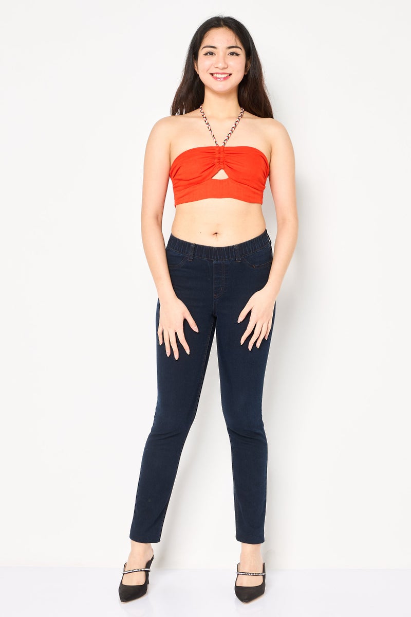 Bershka بلوزة نسائية بدون أكمام بتصميم هالتر، برتقالية - Image 4