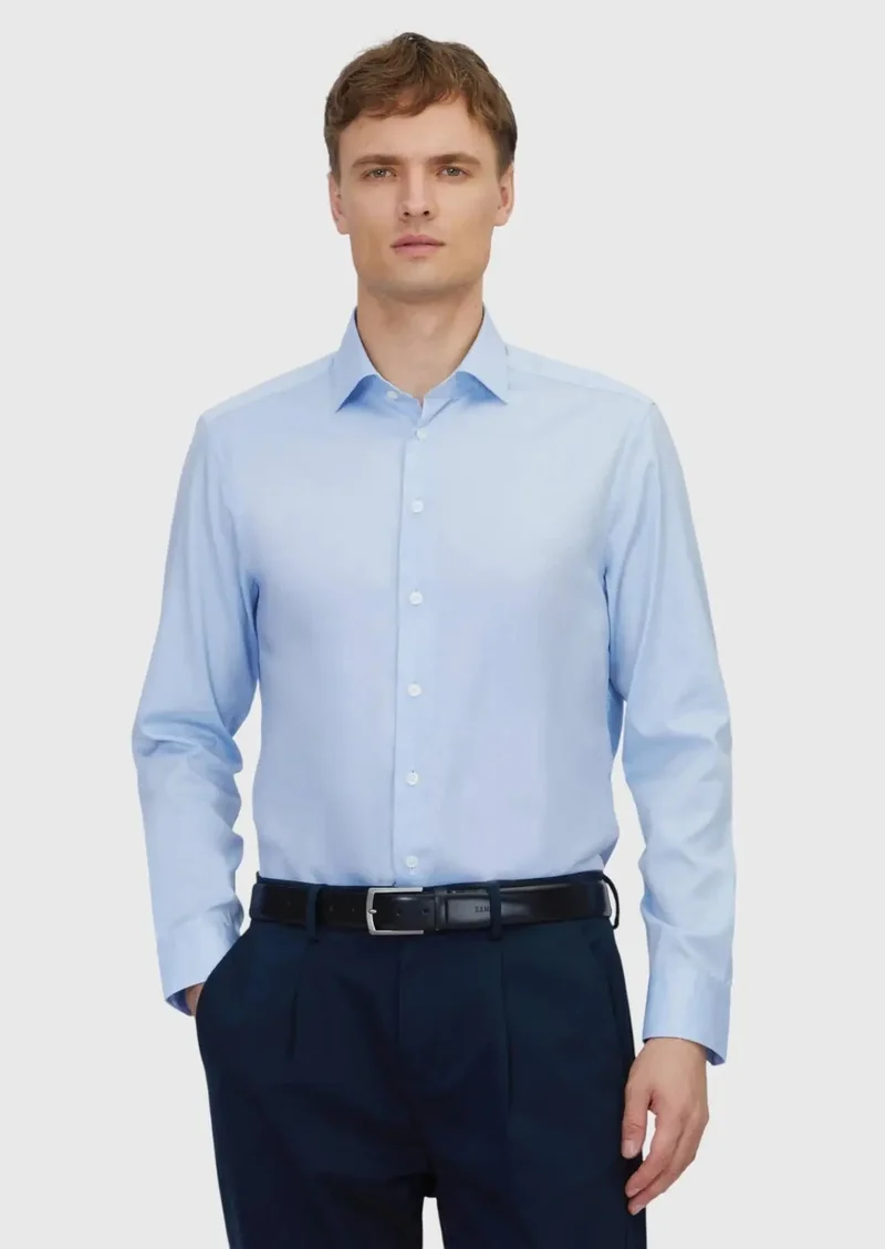 RAMSEY Blue Regular Fit Weaving Classical 100% Cotton Shirt