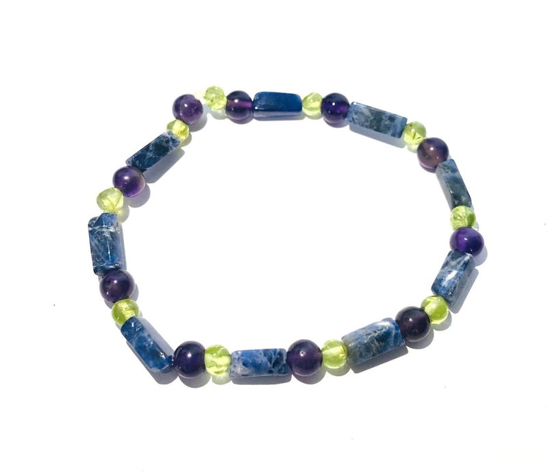 CRYSTALMIRACLE Sodalite Peridot Amethyst Beaded Bracelet Crystal Jewelry Chakra Meditation Gemstone Wellness - Image 1