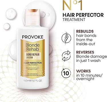 PROVOKE Blonde Rehab N01 Hair Perfector Repair Treatment 150ml Rebuilds Bonds and Repairs Damage in 1 Wash with a Pro Bonding Complex Keratin and Hyaluronic Acid for Blonde c hair off white - Image 2