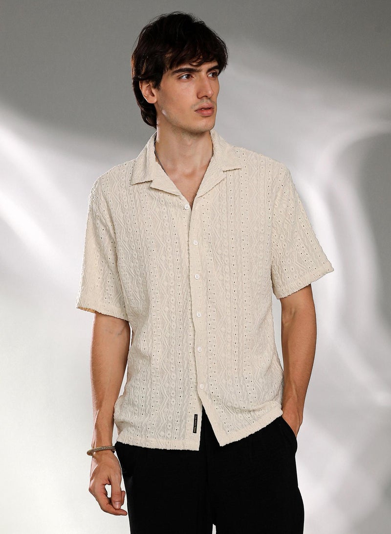 Campus Sutra Men's Off-White Aztec-Textured Shirt  - Image 2