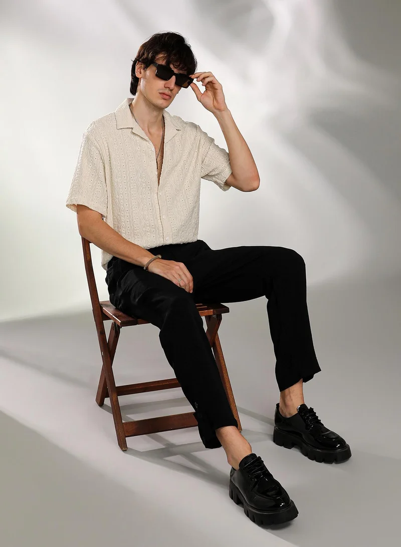 Campus Sutra Men's Off-White Aztec-Textured Shirt