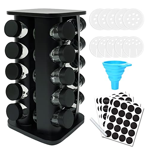 KALINCO Rotating Spice Rack Spice Rack Organizer for Cabinet Spice Rack with Jars20Jar Revolving Spice Organizer Spice Carousel Tower for Kitchen Black - Image 1