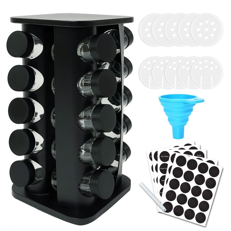 KALINCO Rotating Spice Rack Spice Rack Organizer for Cabinet Spice Rack with Jars20Jar Revolving Spice Organizer Spice Carousel Tower for Kitchen Black - Image 2