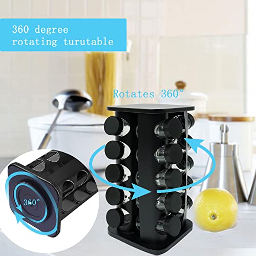 KALINCO Rotating Spice Rack Spice Rack Organizer for Cabinet Spice Rack with Jars20Jar Revolving Spice Organizer Spice Carousel Tower for Kitchen Black - Image 3