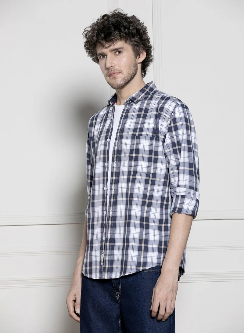 Dennis Lingo Navy Regular Shirt for Men - Timeless, Comfortable