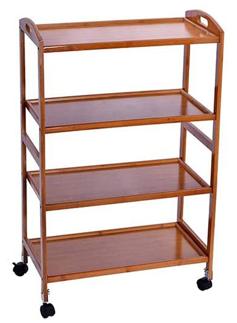 LINGWEI Food Serving Trolly Bamboo Cart with Movable Wheels Kitchen Island Cart with Handle Utility Cart Wooden Food Serving Trolly Kitchen Storage Organizer Rolling Cart - Image 2