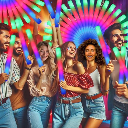 wellent 225 Foam Glow Sticks Foam Light Up Sticks Party Supplies with 3 Mode Colorful Flashing Glow Sticks Bulk Party Pack Led Foam Sticks for Birthday Wedding New Year Carnival Concert - Image 1
