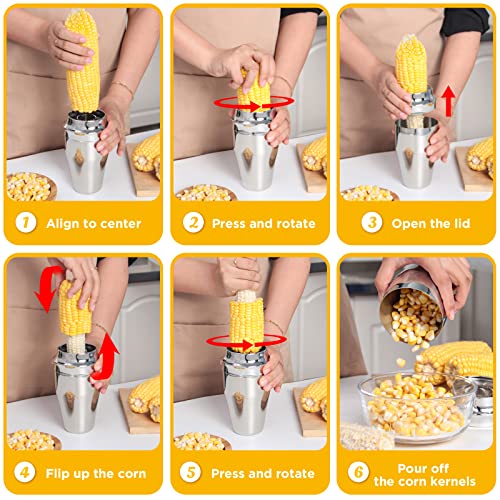 YYP Corn Cutter Peeler, Corn Cob Stripper with Cup [No Splatters or Mess], 304 Stainless Steel Corn on the Cob Remover Kitchen Tool, Corn Kernel Shucker Separator Slicer with Serrated Sharp Blade - Image 3