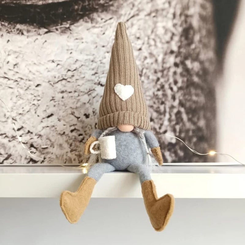 JstDoit 2 Pcs Gnomes Plush Bar Decor, Handmade Swedish Tomte Gifts Farmhouse Scandinavian Figurine Gnome for Home Kitchen Coffee Station Table Shelf (Brown) - Image 4
