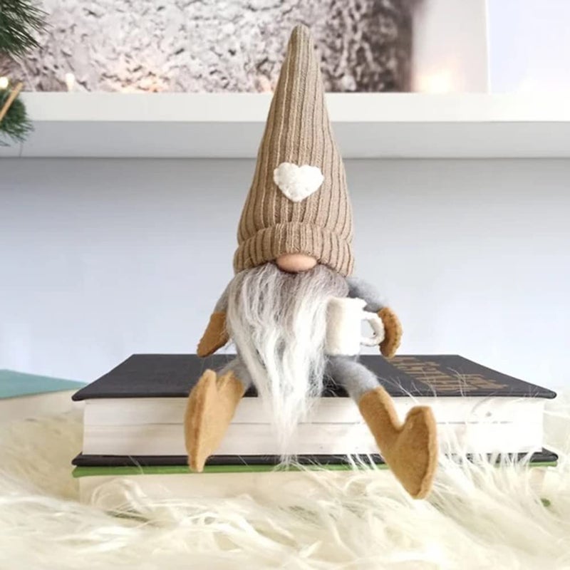 JstDoit 2 Pcs Gnomes Plush Bar Decor, Handmade Swedish Tomte Gifts Farmhouse Scandinavian Figurine Gnome for Home Kitchen Coffee Station Table Shelf (Brown) - Image 3