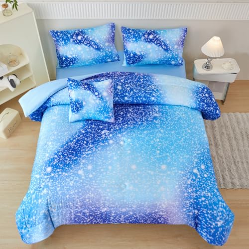 PERFEMET Blue Twin Comforter Set for Girls 6 Pieces Twin Bed in A Bag 3D Colorful Kids Bedding Comforter Set with Sheets Tie Dye Ombre Fluffy Teen Girl Bed Set Blue Twin