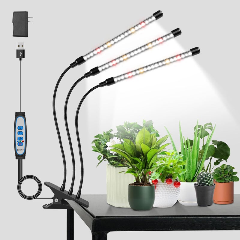 wolezek Grow Lights for Indoor Plants Full Spectrum, 6000K 3 Head Plant Lights Indoor, LED White Plant Grow Lamp with Clip, Auto ON & Off Timer 6/12/16H, 3 Light Modes, 5 Level Dimmable Brightness - Image 1