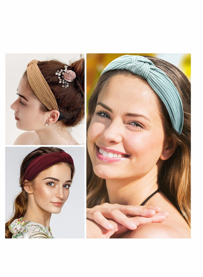 Loquat Headband for Women, Knotted Wide Headbands Turban Cross Knot Hair Bands Elastic Accessories, Green - Image 3