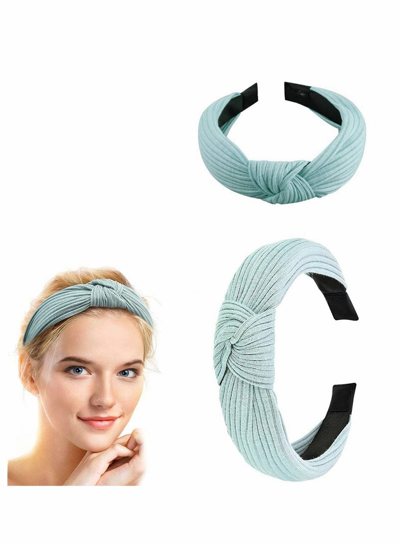 Loquat Headband for Women, Knotted Wide Headbands Turban Cross Knot Hair Bands Elastic Accessories, Green - Image 1