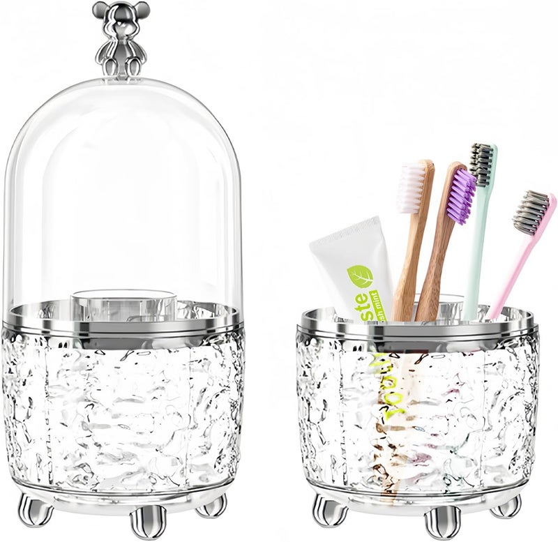 JIANGLAI Multifunctional Rotating Toothbrush Holders with Lid, Bathroom Countertop Accessories Vanity Organizer for Tooth Brush, Toothpaste, Razor and Makeup Brushes Holder Storage - Image 1
