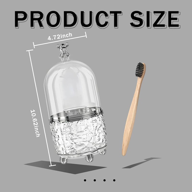 JIANGLAI Multifunctional Rotating Toothbrush Holders with Lid, Bathroom Countertop Accessories Vanity Organizer for Tooth Brush, Toothpaste, Razor and Makeup Brushes Holder Storage - Image 2