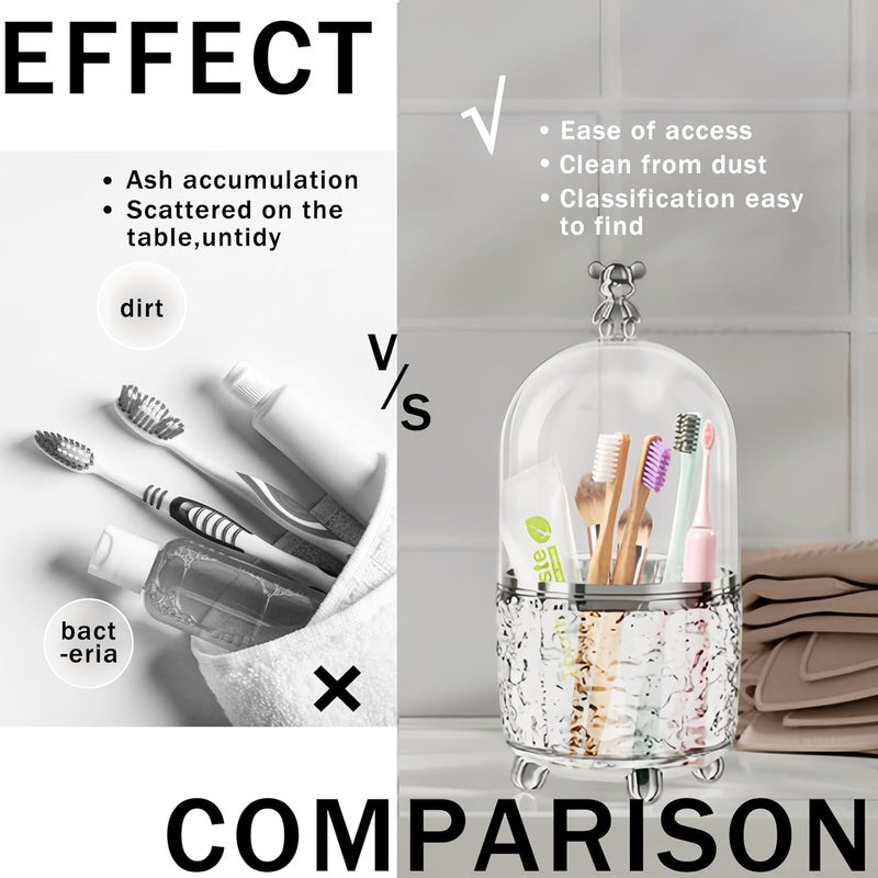 JIANGLAI Multifunctional Rotating Toothbrush Holders with Lid, Bathroom Countertop Accessories Vanity Organizer for Tooth Brush, Toothpaste, Razor and Makeup Brushes Holder Storage - Image 5